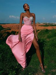 Party Dresses Pink Sweetheart Beading Slit Evening Gowns Sleeveless Mermaid For Women 2023 Elegant Vestidos De Gala