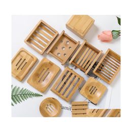 Other Bar Products Soap Dish Holder Wooden Natural Bamboo Simple Rack Plate Tray Round Square Case 732 K2 Drop Delivery Home Garden Dhmof