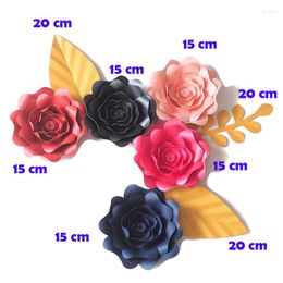 Decorative Flowers DIY Artificial Fleurs Artificielles Backdrop Giant Paper 5PCS Leave 3PCS Wedding Party Decor Black