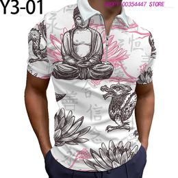 Men's Polos Summer Men's Fashion Zipper Hd Digital Printing China's Wind Polyester Comfortable Short Sleeve T Shirts Tops