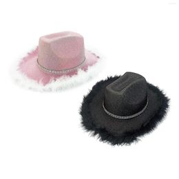 Berets Novelty Cowboy Hat Costume Shiny Cowgirl With Artificial Feather Trim For Unisex Party Fancy Dress Crazy Birthday