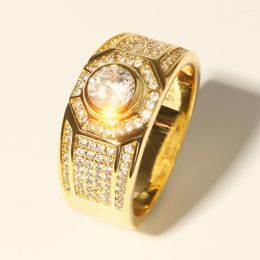 Wedding Rings Noble Yellow Gold Colour Wide With Stone Cubic Zircon Ring For Girls Women In Party Jewellery Gifts