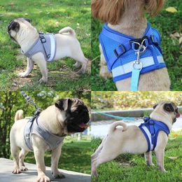 Dog Collars Pet Cat Harness Adjustable Reflective Vest Walking Lead Leash Puppy Polyester Mesh Small Medium