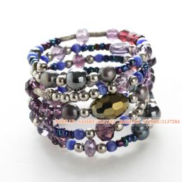 Strand Beaded Strands Fancy Design Multi Purple Crystal And Colorful Natural Pearl BraceletBeaded