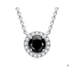 Pendant Necklaces Trendy 925 Sterling Sier 1Ct Black Colour Moissanite Necklace For Women Plated White Gold 4 Prong Clavicle Drop Del Dhmnl