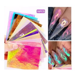 Other Items 16 Sheets/Set Aurora Flame Nail Sticker Holographic Colorf Fire Reflections Decal Selfadhesive Foils Diy Art Drop Delive Dh1Pe