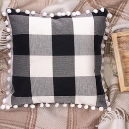 Pillow Classic Chequered Pillowcase Linen Cover Plaid Black White Chair Sofa Home Decor