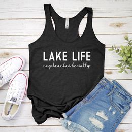 Women's Tanks Summer Sleeveless Unisex Letter Slogan Vest Shirt Rackback Vacation Camisetas Lake Life Cuz Beaches Be Salty Tank Tops