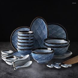 Plates KINGLANG 2/4/6 Person Japanese Dinner Set Ceramic Restaurant Bowl Dish Elware Products