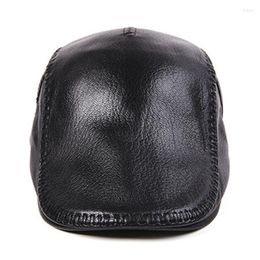 Berets Natural Genuine Leather Caps Men's Sheepskin Warm Party Hats Autumn Winter Simple Brands Hat Trucker Cap