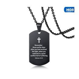 Pendant Necklaces Men Stainless Steel Cross Necklace Bible Verse Prayer Dog Tag Serenity Christian Jewelry Drop Delivery Pendants Otpaj