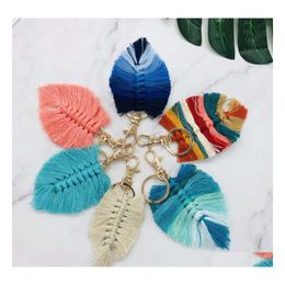 Key Rings Bohemian Fashion Jewelry Handwoven Leaf Tassel Ring Vintage Colorf Keychain Drop Delivery Dhupl