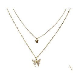 Pendant Necklaces Shiny Butterfly Necklace For Women Dainty Double Layer Clavicle Chain Wedding Birthday Jewellery Gift Drop Delivery P Otvlt