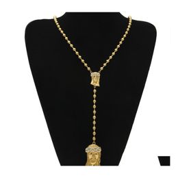 Pendant Necklaces Hip Hop Jewellery Crystal Diamond Rhinestones Gold Filled Jesus Pieces Pendants Statement Beaded Chain For Mens Fash Otdxz