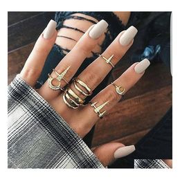 Band Rings Fashion Jewelry Knuckle Ring Set Gold Geometry Triangle Palm Stacking Midi Sets 7Pcs/Set Drop Delivery Dhx1D