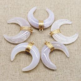 Pendant Necklaces Selling Natural Crystal Stone Tooth Crescent Horns Pendants Healing Charms Fashion Jewelry Accessories Wholesale 4Pcs