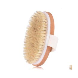 Bath Brushes Sponges Scrubbers Dry Skin Body Brush With Natural Boar Bristles Remove Dead Brushing For Men Women Drop Delivery Ho Dhxli