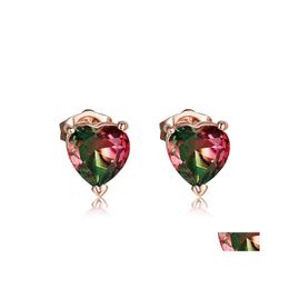 Stud Luckyshine For Women Hypoallergenic Earrings Rose Gold Heart Mixed Watermelon Tourmaline Jewellery Drop Delivery Dhkuj