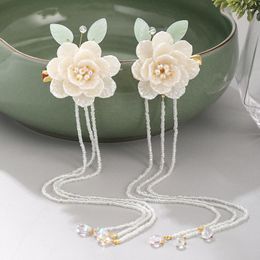 Hair Jewellery FORSEVEN Chinese Style White Flower Leaf Pearls Long Tassel Hairpin Clips Headpieces Hanfu Dress Decorative
