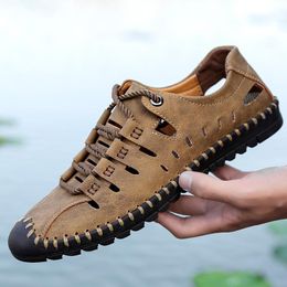 Sandals Men Leather Comfortable Outdoor Casual Shoes 2023 Summer Beach Walking Male Sneakers