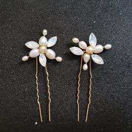 Hair Jewelry SLBRIDAL Handmade Freshwater Pearls Opal Crystal Bridal Pin Wedding Sticker Accessories Bridesmaids Women