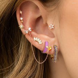 Hoop Earrings Fashion Multicolor Zircon Star Ear Ring Piercing For Women Korean Tragus Cartilage Jewlery