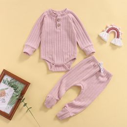 Clothing Sets Autumn Baby Boys Girls Clothes Solid Knitted Jacquard Button Bodysuits Long Pants Casual Sleepwear Born Outfits