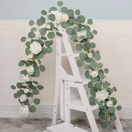 Decorative Flowers 1.85m Flower Garland Artificial Rose Vine Fake Hanging Eucalyptus For Wedding Arrangement Room Party Farmhouse Decor