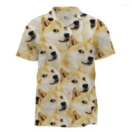 Men's Casual Shirts Jumeast Women Blouse 3D Hawaii Button Shirt For Men Cute Cartoon Animal Husky Dog Streetwear Short Sleeve Beach Tees Bar