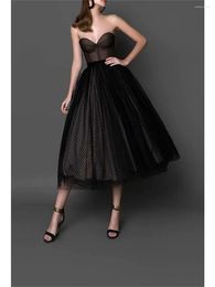 Party Dresses Ball Gown Elegant Homecoming Cocktail Dress Little Black Strapless Sleeveless Length Tulle With Polka Dot