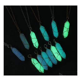 Arts And Crafts Wire Wrap Pendant Necklace Dark Luminous Natural Stone Fluorescent Hexagonal Column Glowing In Jewelry Drop Delivery Dhchx