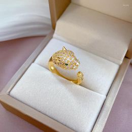 Wedding Rings OIMG Stainless Steel Gold Plated Leopard Head Shaped For Women Korean Adjustable Rhinestone Fashion Jewellery