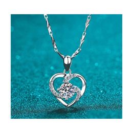 Pendant Necklaces Trendy 925 Sterling Sier 0.8Ct D Color Vvs1 Heart Moissanite Necklace Women Jewelry Plated White Gold Charm Drop D Dhs9I