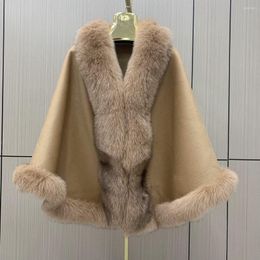 Women's Fur Fall Winter 2023 High Fashion Solid Colour Real Ladies Coat Poncho Style Natural Jackets GX03