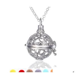 Lockets Diffuser Essential Oil Cage Pendant Necklaces With Cotton Ball Black Lava Rock Stone Hollow Chains For Women Fashion Drop De Otoid