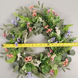 Decorative Flowers Beautiful Flower Wreath Eco-friendly Non-Wither Attractive Spring Silk With Green Leaves
