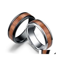 Cluster Rings 8Mm Tungsten Finger Comfort Fit Size 612 Nature Wood Inlay 316 L Stainless Steel Men Women Wedding Ring Sier Black Dro Otgwh