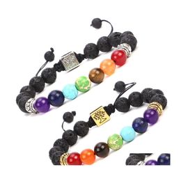 Beaded Strands 7 Chakra Beaded Bracelet Strandstree Of Life Charm Yoga Natural Stone Healing Ncing Oil Diffuser Bead Braided Bracel Otjrw