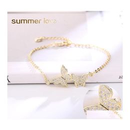 Charm Bracelets Jewellery Love Gift Cubic Zirconia Cz Butterfly Adjustable Bracelet For Women Gold Sier Fashion Party Wedding Bridal D Ottsi