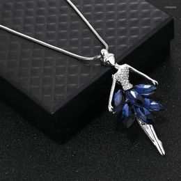 Choker 2023 Elegant Blue Crystal Ballerina Girl Pendant Rhinestone Necklaces & Pendants Long Sweater Chain Statement Jewellery