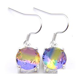 Dangle Chandelier Luckyshien Gorgeous Jewelry Round Cut Bi Colored Tourmaline Gems 925 Sier For Women Mticolor Zircon Earrings 1 I Dhlju