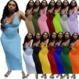 Casual Dresses Ribbed Knitted Stripe Women Sleeveless Midi Dress V Neck Bodycon Sexy Streetwear Party Club Elegant 2023 Spring Summer