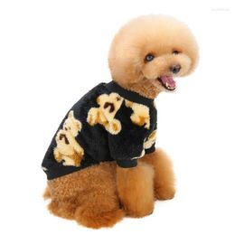 Dog Apparel Pet Autumn And Winter Cotton Warm Costume Clothes For Small Medium Puppy Bear Print Double-sided Velvet Simple Coat
