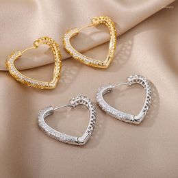 Hoop Earrings Vintage Heart For Women Cute Stianless Steel Zircon Geometric V Shape Korean Fashion Jewellery Party Gift