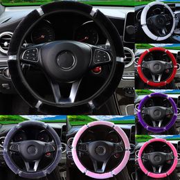 Steering Wheel Covers Universal 37-38cm Soft Plush Rhinestone Car Cover Interior Parts Accessories Steering-Cover Protector Decoration