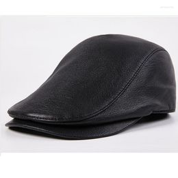 Berets 2023 Hats Men Women Street Bonnet Genuine Leather Beret Male Thin 55-61 Cm Adjustable Forward Cap Leisure Duckbill Casquett