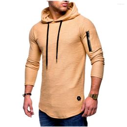 Men's Hoodies Solid Crewneck Hooded Long-sleeved Arm Zipper Stitching Autumn Male Sweatshirts Vintage Hoodie Men
