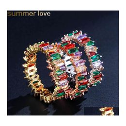 Band Rings Rainbow Cz Gold Ring For Women Girls Fashion Engagement Wedding Top Quality Charm Jewelry 8 Colors Drop Delivery Otq4S