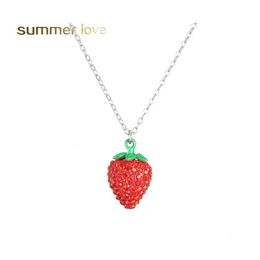 Pendant Necklaces Fashion High Quality Lovely Stberry Necklace Crystal Stone Sterling Sier Chain For Women Girls Jewellery Drop Delive Ot1He