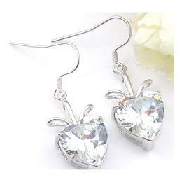 Dangle Chandelier 10 Mm Earrings Women For Heartshaped Topaz Gems 925 Sterling Sier Plated White Zircon Party Wedding Hook Drop De Dhwfh